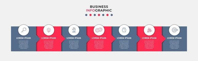 vector de plantilla de diseño infográfico empresarial con iconos y 7 opciones o pasos. se puede utilizar para diagramas de proceso, presentaciones, diseño de flujo de trabajo, pancarta, diagrama de flujo, gráfico de información