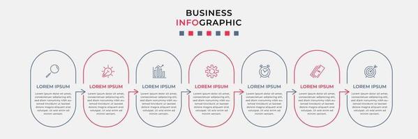 vector de plantilla de diseño infográfico empresarial con iconos y 7 opciones o pasos. se puede utilizar para diagramas de proceso, presentaciones, diseño de flujo de trabajo, pancarta, diagrama de flujo, gráfico de información