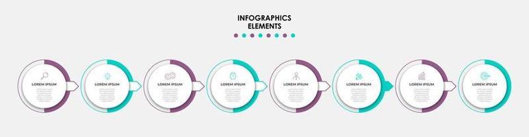 plantilla de negocio de diseño infográfico vectorial con iconos y 8 opciones o pasos. se puede utilizar para diagramas de proceso, presentaciones, diseño de flujo de trabajo, pancarta, diagrama de flujo, gráfico de información vector