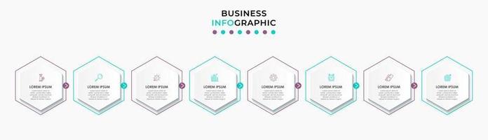 plantilla de negocio de diseño infográfico vectorial con iconos y 8 opciones o pasos. se puede utilizar para diagramas de proceso, presentaciones, diseño de flujo de trabajo, pancarta, diagrama de flujo, gráfico de información vector