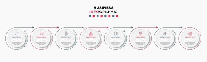 Vector Infographic design business template with icons and 8 options or steps. Can be used for process diagram, presentations, workflow layout, banner, flow chart, info graph