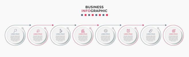 plantilla de negocio de diseño infográfico vectorial con iconos y 8 opciones o pasos. se puede utilizar para diagramas de proceso, presentaciones, diseño de flujo de trabajo, pancarta, diagrama de flujo, gráfico de información vector