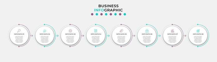 plantilla de negocio de diseño infográfico vectorial con iconos y 8 opciones o pasos. se puede utilizar para diagramas de proceso, presentaciones, diseño de flujo de trabajo, pancarta, diagrama de flujo, gráfico de información vector