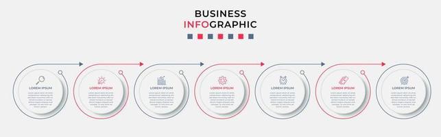 Business Infographic design template Vector with icons and 7 options or steps. Can be used for process diagram, presentations, workflow layout, banner, flow chart, info graph