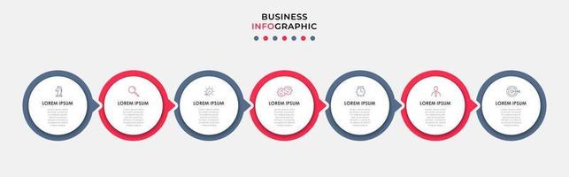 Business Infographic design template Vector with icons and 7 options or steps. Can be used for process diagram, presentations, workflow layout, banner, flow chart, info graph