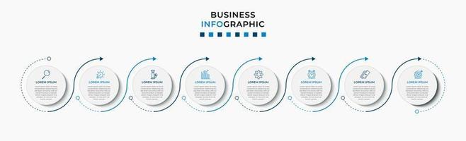 plantilla de negocio de diseño infográfico vectorial con iconos y 8 opciones o pasos. se puede utilizar para diagramas de proceso, presentaciones, diseño de flujo de trabajo, pancarta, diagrama de flujo, gráfico de información vector