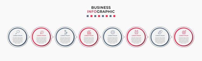 plantilla de negocio de diseño infográfico vectorial con iconos y 8 opciones o pasos. se puede utilizar para diagramas de proceso, presentaciones, diseño de flujo de trabajo, pancarta, diagrama de flujo, gráfico de información vector