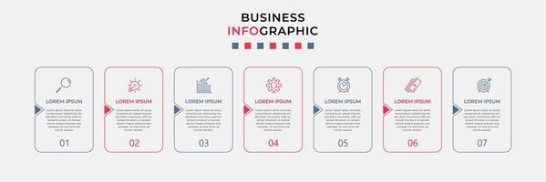 vector de plantilla de diseño infográfico empresarial con iconos y 7 opciones o pasos. se puede utilizar para diagramas de proceso, presentaciones, diseño de flujo de trabajo, pancarta, diagrama de flujo, gráfico de información