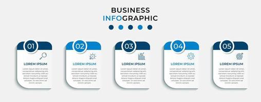 plantilla de negocio de diseño infográfico vectorial con iconos y 5 opciones o pasos. se puede utilizar para diagramas de procesos, presentaciones, diseño de flujo de trabajo, pancartas, diagramas de flujo, gráficos de información vector