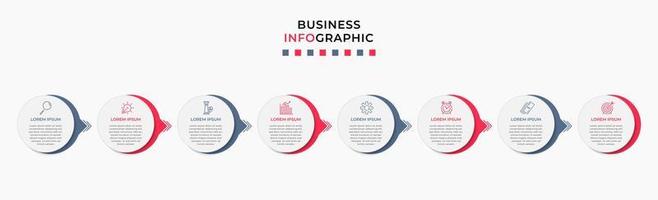 Vector Infographic design business template with icons and 8 options or steps. Can be used for process diagram, presentations, workflow layout, banner, flow chart, info graph