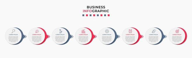 plantilla de negocio de diseño infográfico vectorial con iconos y 8 opciones o pasos. se puede utilizar para diagramas de proceso, presentaciones, diseño de flujo de trabajo, pancarta, diagrama de flujo, gráfico de información vector