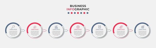 Business Infographic design template Vector with icons and 7 options or steps. Can be used for process diagram, presentations, workflow layout, banner, flow chart, info graph