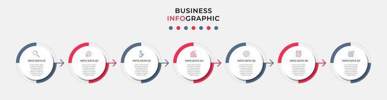 vector de plantilla de diseño infográfico empresarial con iconos y 7 opciones o pasos. se puede utilizar para diagramas de proceso, presentaciones, diseño de flujo de trabajo, pancarta, diagrama de flujo, gráfico de información