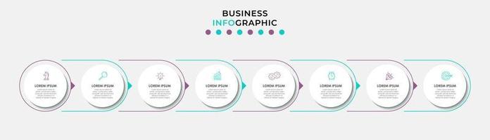 plantilla de negocio de diseño infográfico vectorial con iconos y 8 opciones o pasos. se puede utilizar para diagramas de proceso, presentaciones, diseño de flujo de trabajo, pancarta, diagrama de flujo, gráfico de información vector