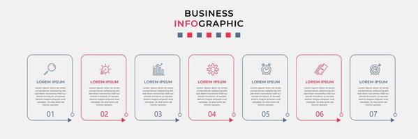 Business Infographic design template Vector with icons and 7 options or steps. Can be used for process diagram, presentations, workflow layout, banner, flow chart, info graph