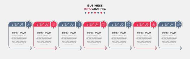 Business Infographic design template Vector with icons and 7 options or steps. Can be used for process diagram, presentations, workflow layout, banner, flow chart, info graph