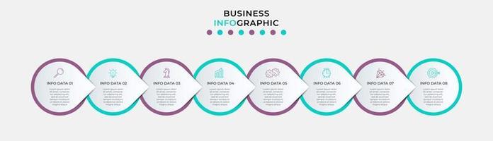 plantilla de negocio de diseño infográfico vectorial con iconos y 8 opciones o pasos. se puede utilizar para diagramas de proceso, presentaciones, diseño de flujo de trabajo, pancarta, diagrama de flujo, gráfico de información vector