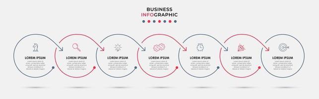 vector de plantilla de diseño infográfico empresarial con iconos y 7 opciones o pasos. se puede utilizar para diagramas de proceso, presentaciones, diseño de flujo de trabajo, pancarta, diagrama de flujo, gráfico de información