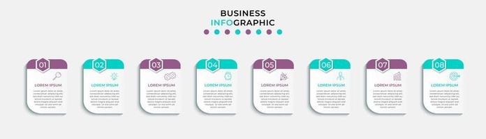 Vector Infographic design business template with icons and 8 options or steps. Can be used for process diagram, presentations, workflow layout, banner, flow chart, info graph