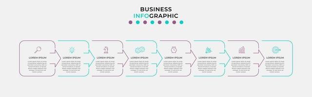 plantilla de negocio de diseño infográfico vectorial con iconos y 8 opciones o pasos. se puede utilizar para diagramas de proceso, presentaciones, diseño de flujo de trabajo, pancarta, diagrama de flujo, gráfico de información vector