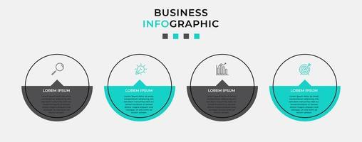 plantilla de negocio de diseño infográfico vectorial con iconos y 4 opciones o pasos. se puede utilizar para diagramas de proceso, presentaciones, diseño de flujo de trabajo, pancarta, diagrama de flujo, gráfico de información vector