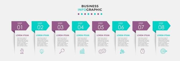 plantilla de negocio de diseño infográfico vectorial con iconos y 8 opciones o pasos. se puede utilizar para diagramas de proceso, presentaciones, diseño de flujo de trabajo, pancarta, diagrama de flujo, gráfico de información vector