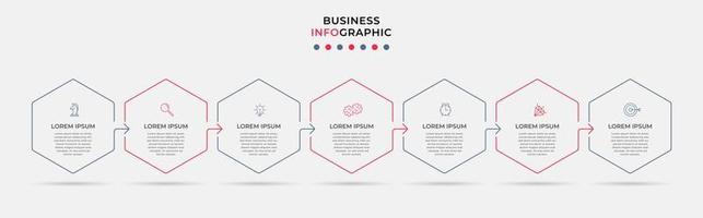 Business Infographic design template Vector with icons and 7 options or steps. Can be used for process diagram, presentations, workflow layout, banner, flow chart, info graph