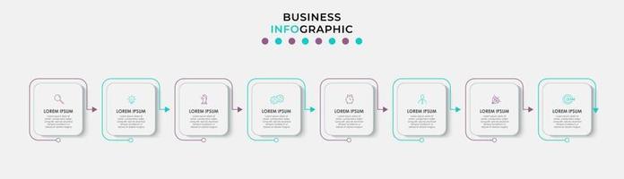 Vector Infographic design business template with icons and 8 options or steps. Can be used for process diagram, presentations, workflow layout, banner, flow chart, info graph