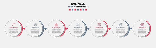 Business Infographic design template Vector with icons and 7 options or steps. Can be used for process diagram, presentations, workflow layout, banner, flow chart, info graph