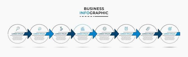 Vector Infographic design business template with icons and 8 options or steps. Can be used for process diagram, presentations, workflow layout, banner, flow chart, info graph