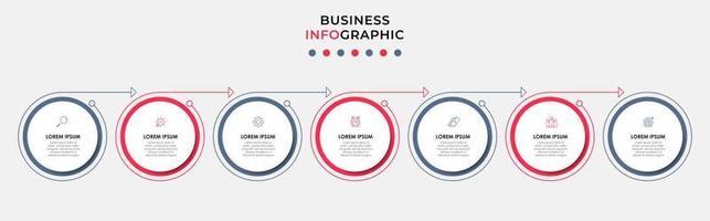 Business Infographic design template Vector with icons and 7 options or steps. Can be used for process diagram, presentations, workflow layout, banner, flow chart, info graph