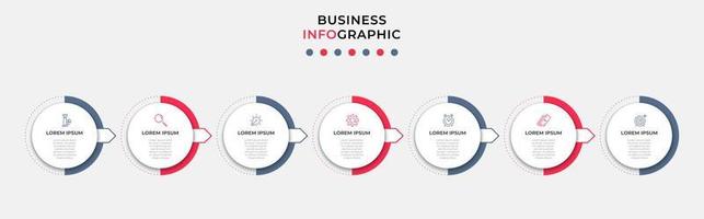 vector de plantilla de diseño infográfico empresarial con iconos y 7 opciones o pasos. se puede utilizar para diagramas de proceso, presentaciones, diseño de flujo de trabajo, pancarta, diagrama de flujo, gráfico de información