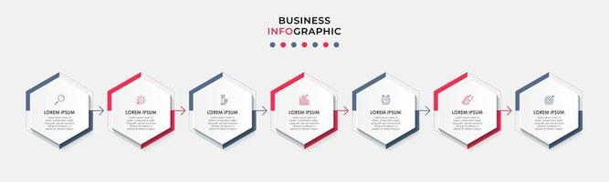 vector de plantilla de diseño infográfico empresarial con iconos y 7 opciones o pasos. se puede utilizar para diagramas de proceso, presentaciones, diseño de flujo de trabajo, pancarta, diagrama de flujo, gráfico de información