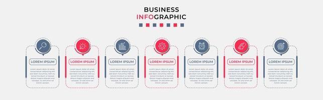 Business Infographic design template Vector with icons and 7 options or steps. Can be used for process diagram, presentations, workflow layout, banner, flow chart, info graph