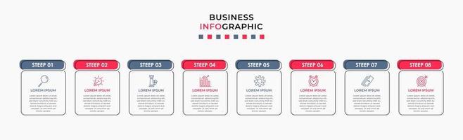 Vector Infographic design business template with icons and 8 options or steps. Can be used for process diagram, presentations, workflow layout, banner, flow chart, info graph