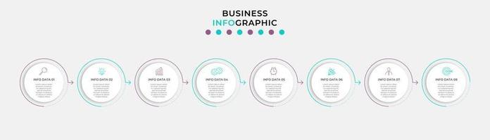 Vector Infographic design business template with icons and 8 options or steps. Can be used for process diagram, presentations, workflow layout, banner, flow chart, info graph