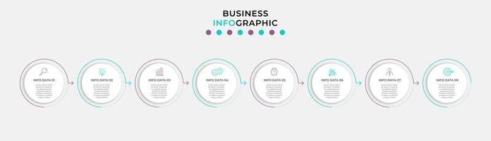 plantilla de negocio de diseño infográfico vectorial con iconos y 8 opciones o pasos. se puede utilizar para diagramas de proceso, presentaciones, diseño de flujo de trabajo, pancarta, diagrama de flujo, gráfico de información vector