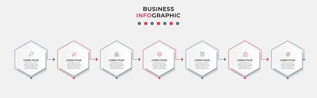 Business Infographic design template Vector with icons and 7 options or steps. Can be used for process diagram, presentations, workflow layout, banner, flow chart, info graph