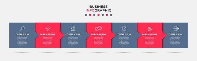 Business Infographic design template Vector with icons and 7 options or steps. Can be used for process diagram, presentations, workflow layout, banner, flow chart, info graph