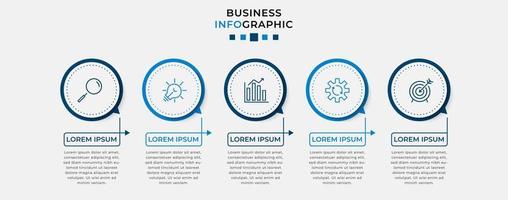 plantilla de negocio de diseño infográfico vectorial con iconos y 5 opciones o pasos. se puede utilizar para diagramas de procesos, presentaciones, diseño de flujo de trabajo, pancartas, diagramas de flujo, gráficos de información vector