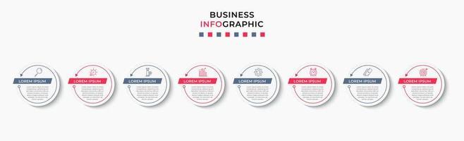 Vector Infographic design business template with icons and 8 options or steps. Can be used for process diagram, presentations, workflow layout, banner, flow chart, info graph