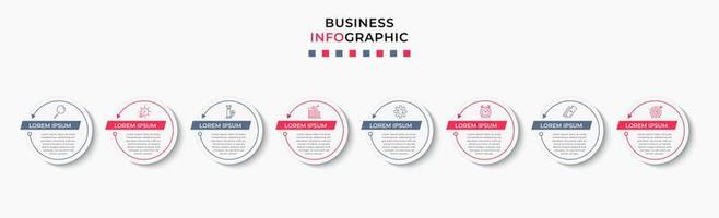 plantilla de negocio de diseño infográfico vectorial con iconos y 8 opciones o pasos. se puede utilizar para diagramas de proceso, presentaciones, diseño de flujo de trabajo, pancarta, diagrama de flujo, gráfico de información vector