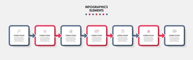 vector de plantilla de diseño infográfico empresarial con iconos y 7 opciones o pasos. se puede utilizar para diagramas de proceso, presentaciones, diseño de flujo de trabajo, pancarta, diagrama de flujo, gráfico de información