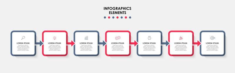 Business Infographic design template Vector with icons and 7 options or steps. Can be used for process diagram, presentations, workflow layout, banner, flow chart, info graph