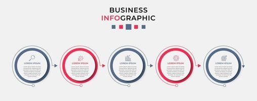 plantilla de negocio de diseño infográfico vectorial con iconos y 5 opciones o pasos. se puede utilizar para diagramas de proceso, presentaciones, diseño de flujo de trabajo, pancarta, diagrama de flujo, gráfico de información vector