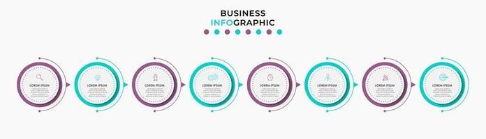 plantilla de negocio de diseño infográfico vectorial con iconos y 8 opciones o pasos. se puede utilizar para diagramas de proceso, presentaciones, diseño de flujo de trabajo, pancarta, diagrama de flujo, gráfico de información vector