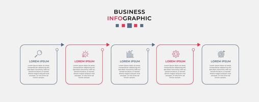 plantilla de negocio de diseño infográfico vectorial con iconos y 5 opciones o pasos. se puede utilizar para diagramas de proceso, presentaciones, diseño de flujo de trabajo, pancarta, diagrama de flujo, gráfico de información vector