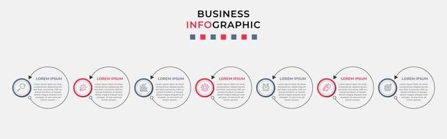 Business Infographic design template Vector with icons and 7 options or steps. Can be used for process diagram, presentations, workflow layout, banner, flow chart, info graph