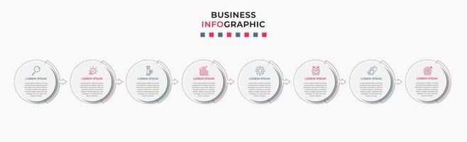 plantilla de negocio de diseño infográfico vectorial con iconos y 8 opciones o pasos. se puede utilizar para diagramas de proceso, presentaciones, diseño de flujo de trabajo, pancarta, diagrama de flujo, gráfico de información vector