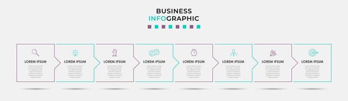 Vector Infographic design business template with icons and 8 options or steps. Can be used for process diagram, presentations, workflow layout, banner, flow chart, info graph